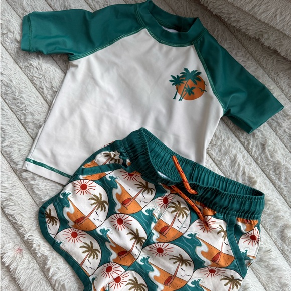 C&C California Other - C&C California Green and White Kids Rashguard Set